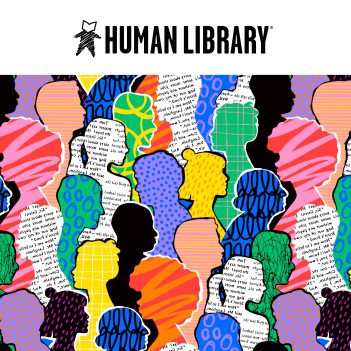 Human Library with graphic representation of outlines of people.